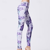 voordelige Yoga leggings en panty's-Dames Pilatesbroek Yogabroek Billenlift met ruche Hoge taille Sportschooltraining Hardlopen Fitness Legging Kleding Onderlichaam Flora Amethist Wit Blauw Sport Sportkleding Hoge Elasticiteit