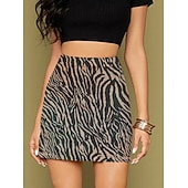 abordables Graphic Skirts-Women's Faux Suede Skirt Fashion Casual Mini High Waist Skirts Leopard Print Split Ends Stretchy Daily Street Leopard Black Yellow Light Brown Spring