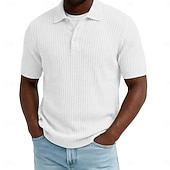 preiswerte Klassisches Poloshirt für Herren-Herren Rippenstrick-Top Textur Lässig Arbeit Revers Gerippter Polokragen Kurzarm Basic Modern Farbblock Knöpfe Gestrickt Frühling &amp; Sommer Sommer Frühling Normale Passform Blau Weiß Gelb Burgunderrot