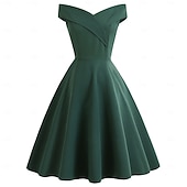 ieftine Rochii-1950 Retro / vintage Miezul zilei Rochii Rochie leagăn Rochie Flare Fără mâneci De pe umăr Culoare solidă Mulată Costume de fancy Pentru femei Mascaradă Petrecere cu cocktail Petrecere ceai Adulți