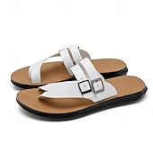 voordelige Vakantiesandalen-Witte heren slippers met dubbele gesp, casual zomerschoenen, comfortabele sandalen voor strand, resort en vakantie.