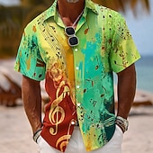 economico Musica e Chitarre-Per uomo Colorato Note Musicali Camicia Camicia con Bottoni Manica Corta Vintage Retrò Quotidiano Festival Musicale Primavera Autunno Collo ripiegato Stampa 3D camicie con colletto Blu Rosa Viola