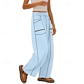 abordables Fondos-Mujer Pantalones de lino y algodón Pantalones Pantalones casuales Pantalones de verano Vacaciones Moda Ropa de calle Longitud total Alta cintura Retazos Bolsillo Cintura elástica Comodidad Cómodo