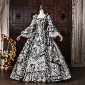 cheap Dresses-Rococo Baroque Ball Gown Floor Length Dress Ball Gown Short Sleeves Princess Bridal Lace Floral Ball Gown Square Neck Fancy Dress Women's Royal Halloween Carnival Masquerade Prom Tea Party Party