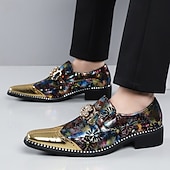 voordelige Loafers-Geklede herenschoenen met bloemenprint, spitse neus en metallic neuskap, modieuze instappers voor stijlvolle mannen, ideaal voor feesten, bruiloften, banketten en podiumoptredens.