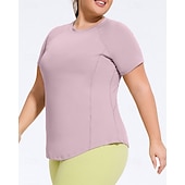 cheap Yoga Tops-Women's Yoga Tops Workout Tops Crew Neck Skin Friendly Lightweight Comfortable Plus Size Short Sleeve Sports Solid Color Top For Gym Workout Running Fitness Loose Fit Activewear