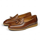 abordables Mocassins en cuir de qualité supérieure-Mocassins à pampilles en cuir véritable beige de qualité supérieure pour homme, chaussures habillées de luxe à enfiler, idéales pour le marié, les invités, les mariages en plein air, les réceptions et les occasions spéciales pour un gentleman élégant.