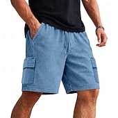 abordables Shorts décontractés-Shorts cargo pour homme SoftFade™ Shorts 100 % coton Shorts délavés avec poches Taille élastique Unie Lavée Confortable Respirant Longueur genoux Décontracté Extérieur Plage Vacances Mode Noir Marine