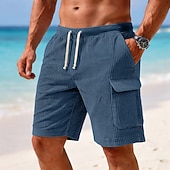billige Hverdagsshorts-Herre Cargoshorts Shorts Casual shorts Corduroy shorts Lomme Elastisk midje عادي Med Tekstur Komfort Pustende Over Knæet Avslappet utendørs Strand Ferie Mote Blå Svart Mikroelastisk