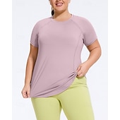 cheap Yoga Tops-Women's Yoga Tops Workout Tops Crew Neck Skin Friendly Lightweight Comfortable Plus Size Short Sleeve Sports Solid Color Top For Gym Workout Running Fitness Loose Fit Activewear