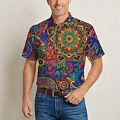  Retrò Vintage Hippie Anni '70 Camicia Maniche corte Hippie Paisley Fiori Mandala Etnico Costume Per uomo Festival Musicale Feste Abbigliamento quotidiano Adulti Camicia Primavera & Estate