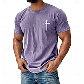  T-shirt da uomo vintage grigia con stampa croce e lavaggio acido, maniche corte, girocollo, regalo di fede cristiana per lui, abbigliamento di design
