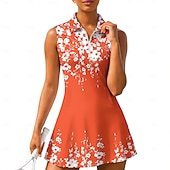 cheap Women's Tennis Dress-Women's Plants Floral Tennis Dress Sports Dress Sleeveless Floral Print Breathable Volleyball Tennis Golf Polo Collar Zip Collar Dress Black with White Pink Navy Blue Tennis Clothing