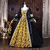 cheap Dresses-Rococo Baroque Ball Gown Floor Length Dress Ball Gown Long Sleeves Princess Bridal Lace Floral Ball Gown Square Neck Fancy Dress Women's Royal Halloween Carnival Masquerade Prom Tea Party Party