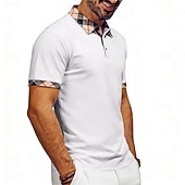 abordables Polo clásico para hombre-Hombre Camisetas polo Casual Negocio Diseño Manga Corta Básico Moderno Plaid Ligero Botones Verano Primavera Ajuste regular Azul Piscina Negro Blanco Rojo Azul Marino Albaricoque Camisetas polo