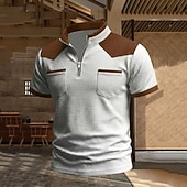 cheap Men's Classic Polo-Men's Waffle Polo Shirts Polo Shirts Daily Outdoor Quarter Zip Short Sleeve Fashion Basic Color Block Zipper Lightweight Summer Spring Tailored Fit Black White Navy Blue khaki Gray Waffle Polo Shirts