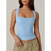  Dames T-shirt Effen Modieus Stijlvol Klassiek Mouwloos Vierkante hals Normale tops Dagelijks Uitgaan Weekend blauw Zwart Wit Paars Bruin Zomer Lente