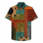 voordelige Bovenkanten-Retro Vintage Hippie 1970s Shirt Short Sleeves Hippie Patchwork Fancy Dress Men's Music Festival Party Daily Wear Adults' Shirt Spring &amp; Summer