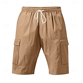 cheap Holiday-Men's Cotton Linen Shorts Shorts Summer Shorts Beach Shorts Drawstring Pocket Elastic Waist Plain Comfort Breathable Knee Length Outdoor Beach Vacation Vacation Fashion Black White Inelastic