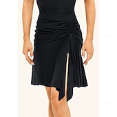 abordables Faldas Latinas-Falda de práctica de baile latino para mujer - diseño con cordón ajustable y fruncido lateral para salsa y rumba. &amp;cha-cha