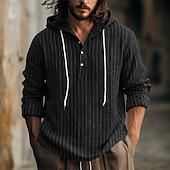 abordables Rue-Homme Chemise Chemise en lin Chemise d'été Tenue de plage Chemise à capuche Chemises à rayures Bandes verticales Occasionnel Vacances Noir Blanche bleu marine Vert manche longue Sweat à Capuche Ét