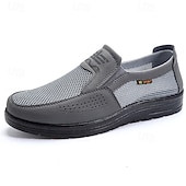 cheap Slip-On Casual Shoes-Men's Gray Slip-On Casual Loafers Breathable Lightweight Comfort Walking Shoes for Daily Wear, Travel, Commuting, Office and Smart Casual Style