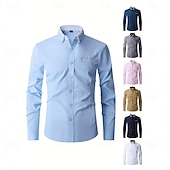 お買い得  メンズボタンダウンシャツ-男性用 シャツ ドレスシャツ ボタンダウンシャツ 純色 アウトドア ビジネス ブルー ブラック ホワイト ピンク 長袖 折襟 夏 春 衣類 ボタン