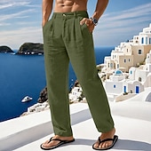 preiswerte Urlaub-Herren Leinenhosen Sommerhose Strandhose Tasche Falten Einfach Komfort Atmungsaktiv Volle Länge Täglich Outdoor Strand Urlaub Mode Schwarz Weiß Unelastisch