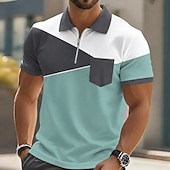 ieftine Polo geometric pentru bărbați-Bărbați Bloc Culoare Geometică Tricouri polo Manșon scurt Tricouri de polo Cămăși cu guler Casual În aer liber Îmbrăcăminte Atletică Concediu Buzunar Imprimare 3D Polo cu fermoar sfert Primavara vara