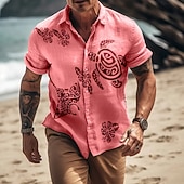 abordables Vacances-Homme Chemise en lin Chemise d'été Tenue de plage Chemise Boutonnée Tortue Plage Vacances Bleu Jaune Rouge Vert Manche Courte Col Rabattu Été Printemps Vêtement Tenue
