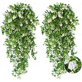 preiswerte Künstliche Pflanzen &amp; Grünpflanzen-4 künstliche grüne Kunststoffblumen, künstliche Hängepflanzenranken, UV-beständig, geeignet für die Dekoration von Haus- und Gartenwänden, Büros, Hochzeiten, Partys und Hängekörben.