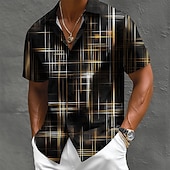 preiswerte Geometrische Muster-Herren Farbverlauf Linie Abstrakte Kunst Hemd Knopfhemd Kurzarm Modisch lässig Streetwear Urlaub Frühling Herbst Umlegekragen 3D-Druck Hemden mit Kragen Schwarz Burgunderrot Dunkelblau Grau