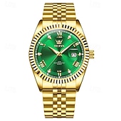 voordelige Quartz Watches-OLEVS Mens Luxury Watch Classic Green Face Two Tone Silver Gold Stainless Steel Waterproof Quartz Wristwatch with Date Luminous Hands Business Dress Fashion Watches for Men Gifts