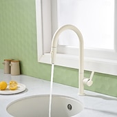 Недорогие Смесители для кухни-Кухонный смеситель с выдвижным распылителем, однорычажный смеситель с высоким изливом для мойки, прочная латунная конструкция, двухфункциональная распылительная головка, простая установка.