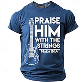  T-shirt pour hommes Bible Louez-le avec les Cordes Guitare Électrique Psaume 150 4 Musicien Chrétien Leader de Louange T-shirt Graphique Décontracté À Manches Courtes Vêtements de Groupe Église