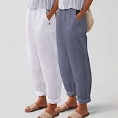 Χαμηλού Κόστους Κάτω-Πολυσυσκευασίες 2 τεμαχίων γυναικείο παντελόνι 100% βαμβάκι καλοκαιρινό παντελόνι casual παντελόνι διακοπών βασικό ψηλόμεσο απλό τσέπη άνεση μαλακό αναπνεύσιμο ανελαστικό casual καθημερινό αθλητικό λευκό+πράσινο λευκό+χακί