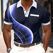 cheap Men's Geometric Polo-Men's Geometic Polo Shirts Short Sleeve Polo Shirts Collared Shirts Business Casual Outdoor Athleisure Daily Wear 3D Print Buttons Spring &amp; Summer Blue Purple Brown
