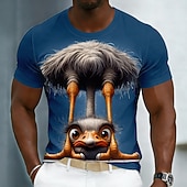  Zabawna męska koszulka z grafiką 3D strusia, animowany CGI, zwierzęcy wzór, osobliwy, humorystyczny, krótki rękaw, okrągły dekolt, czarny, swobodny t-shirt, wyjątkowy prezent dla mężczyzn, markowa