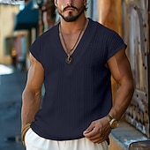 cheap Tank Tops-Men's T-Shirt Outfits Tee Top Sleeveless V Neck Spring &amp; Summer Summer Spring Knitwear Hawaiian Designer Knitted Casual Daily Home White Top Tee for Men