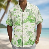 economico Stampa oceanica-Per uomo Pesce Creature marine Corallo Camicia Camicia con colletto cubano Camicia hawaiana estiva Manica Corta Hawaiano Vacanza Ferie Abbigliamento mare Estate Primavera Camicia con colletto camp