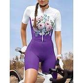 baratos Roupa de Triatlo Feminino-Mulheres Macacão para Triathlon Manga Curta Ciclismo de Montanha Ciclismo de Estrada Verão Amarelo Rosa Azul Gráfico Plantas Botânico floral Moto Secagem Rápida Resistente Raios Ultravioleta Zíper