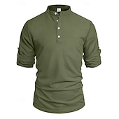 preiswerte Lässiges Henley-T-Shirt-Herren T Shirt Waffel-Henley-Hemd Henley Hemd Langarmshirt Langarm Henley Sommer Frühling Einfach Mode Streetwear Freizeit Knöpfe Lässig Täglich Urlaub Blau Schwarz Weiß Top T-Shirt für Herren