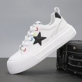 cheap Casual Lace-Up Shoes-Men's White Platform Casual Sneakers Lace-Up Lightweight Comfort Walking Shoes Trendy Low Top Footwear for Daily Wear, Travel, Street Style and Weekend Outings