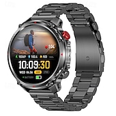 billige Smartklokker-Robust militær smartklokke for menn med Bluetooth-samtale, 1100 mAh batteri, LED-lommelykt &amp;kompass, IP68 vanntett taktisk treningsklokke for utendørs bruk, smartklokke med 100+ sportsmoduser for