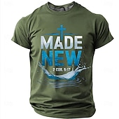  Maglietta Bibbia Maschile Fatto Nuovo 2 Cor 5 17 Versetto Biblico Cristiano Religioso Blu Croce Spruzzo D'acqua Ispirazionale T-shirt Grafica Casual Manica Corta Chiesa Wear Abbigliamento Designer