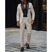  رجالي بليزر + بنطلون رسمي سترة الدعاوى عمل حفلة كوكتيل حفلة الزفاف 2 قطعتين موضة كاجوال الربيع الخريف بوليستر ألوان متناوبة جيب Buttons مريح صدر فردي سترة رياضية رمادي داكن أسود أبيض أحمر غامق