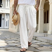 abordables Rétro-Homme Pantalons en Lin Pantalons Pantalon d'été Pantalons de Plage Cordon de serrage Avec Poches Jambe Droite Uni Confort Respirant Longueur complète Quotidien Extérieur Vêtements de rue Vacances Mode