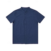 お買い得  休暇-男性用 シャツ サマーシャツ ビーチシャツ コットンリネンシャツ 純色 カジュアル アウトドア ブラック ホワイト ネイビーブルー カーキ色 半袖 スタンド 夏 春 衣類 ポケット