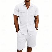 economico Camicie di lino-Per uomo Camicia di lino Due pezzi Set Camicia E Shorts Shorts di Lino Shorts da Spiaggia Impostare Semplice Quotidiano All'aperto Vacanza Collo ripiegato Manica Corta Estate Moda Casual Confortevole