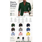  Homens Casaco esportivo Blazer de linho Moda Casual Cor Sólida Blazer de linho Exército verde Preto Azul Moderno Comum 1 Butão